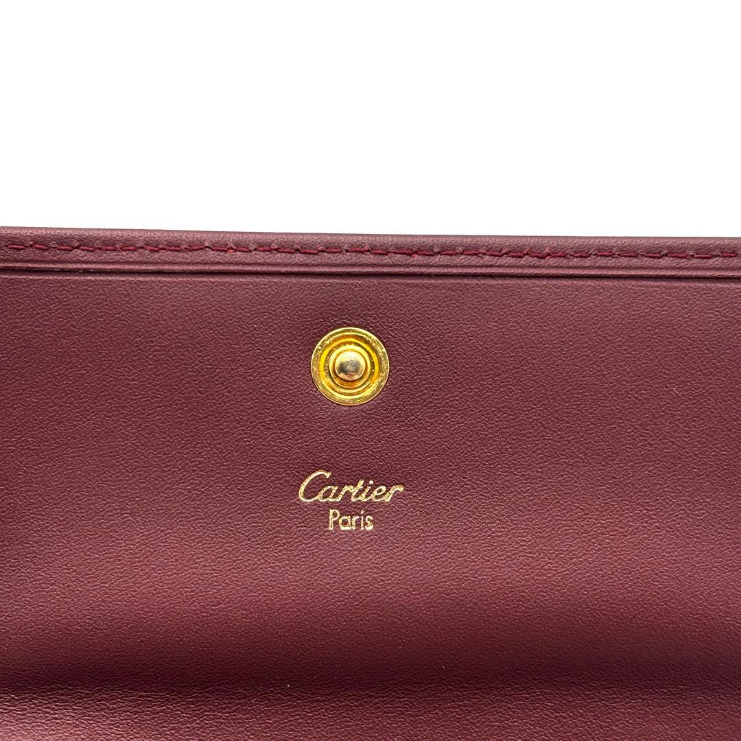 未使用保管品 カルティエ 三つ折り財布 マストライン がま口 レザー ボルドー