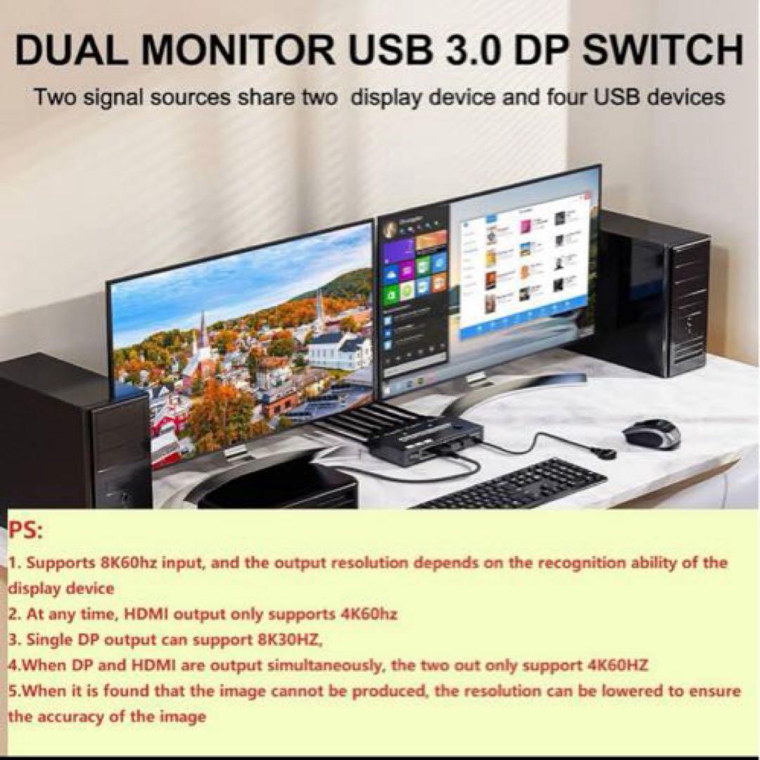 AIMOS デュアルモニター USB3.0 KVM 切替器 2入力2出力