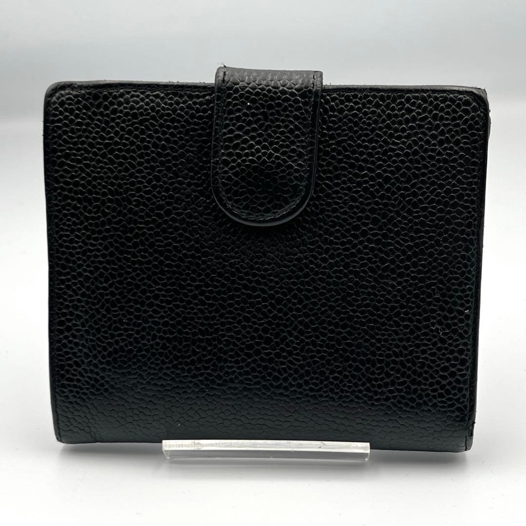 キャビアスキン　CHANEL ブラック レザー 二つ折り財布　小銭入れ付　ココ