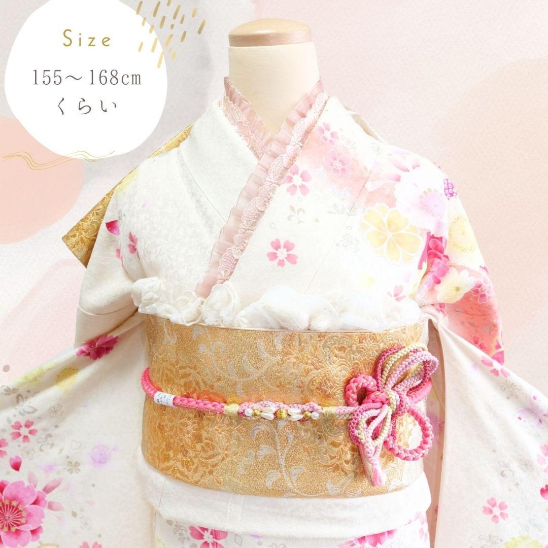 振袖フルセット　オフホワイト　桜　牡丹刺繍　成人式