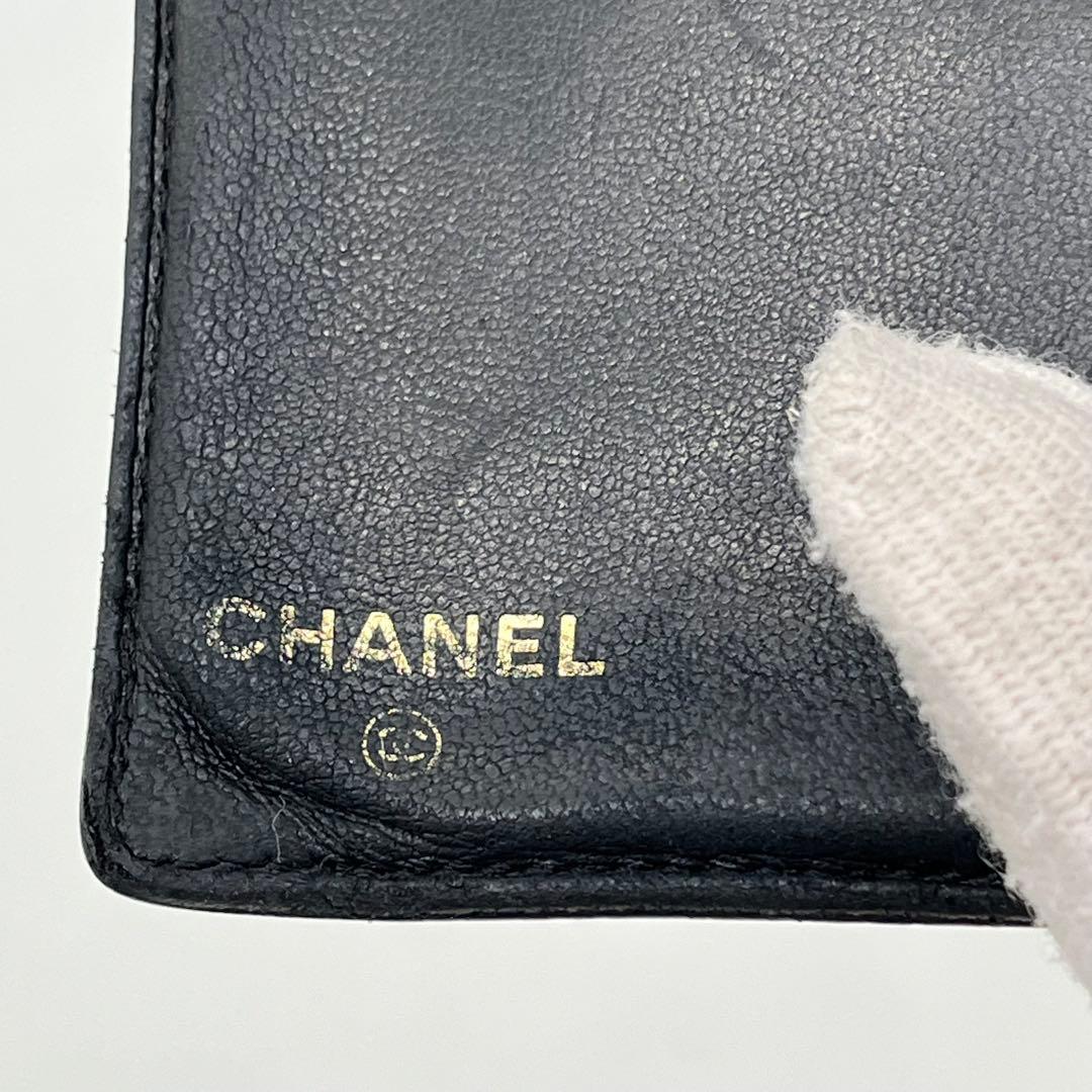 CHANEL 二つ折り財布 ココマーク キャビアスキン がま口 ブラック レザー