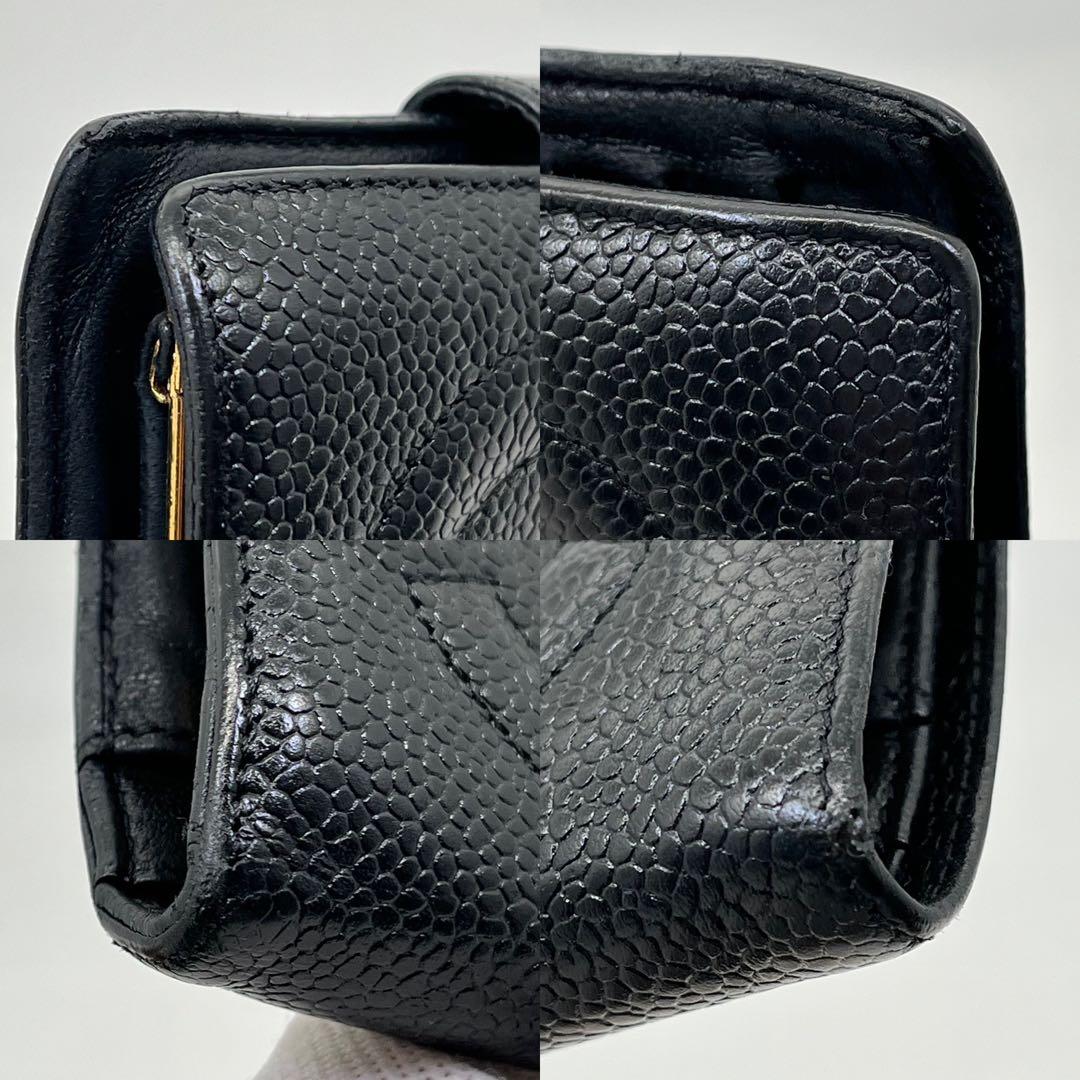 CHANEL 二つ折り財布 ココマーク キャビアスキン がま口 ブラック レザー