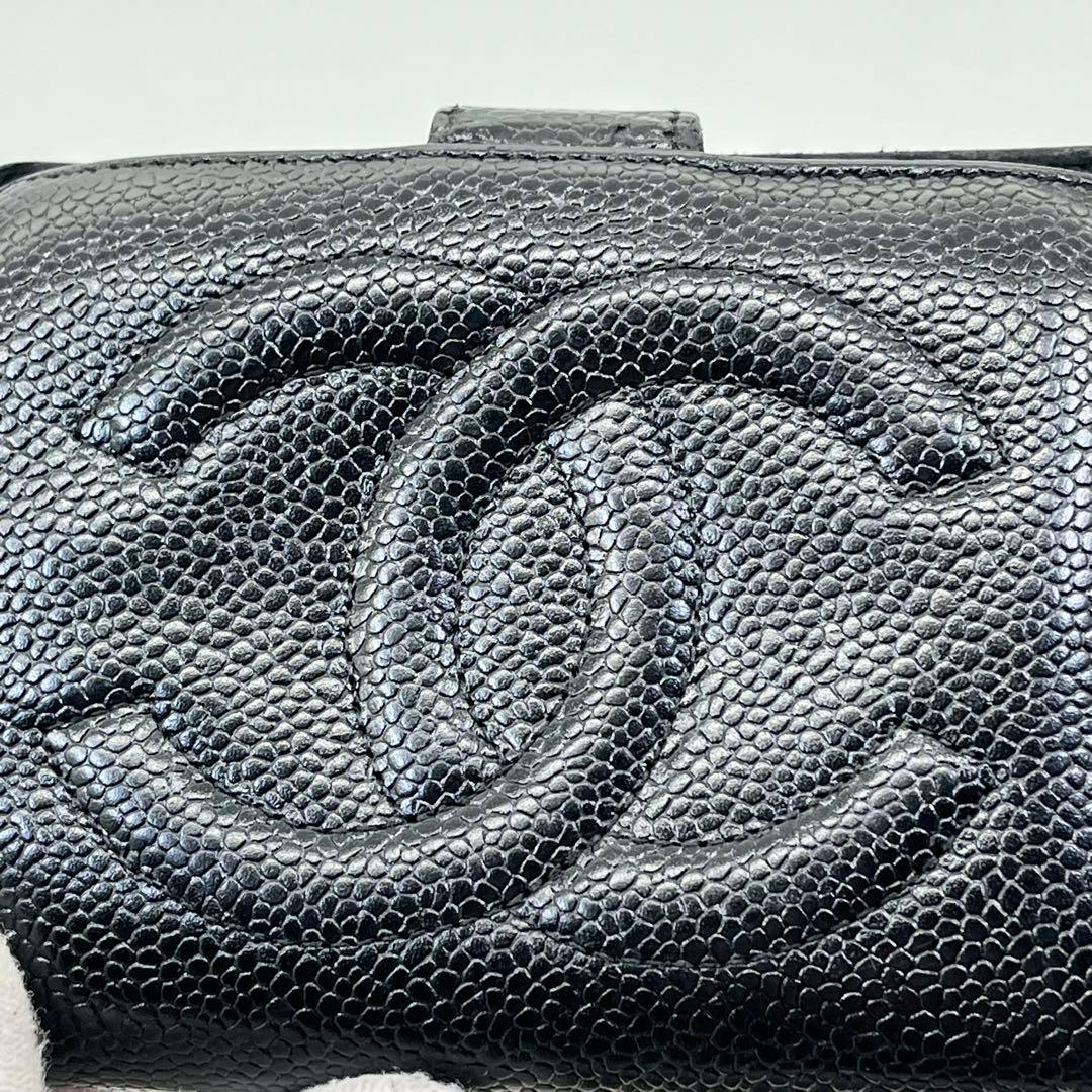 CHANEL 二つ折り財布 ココマーク キャビアスキン がま口 ブラック レザー