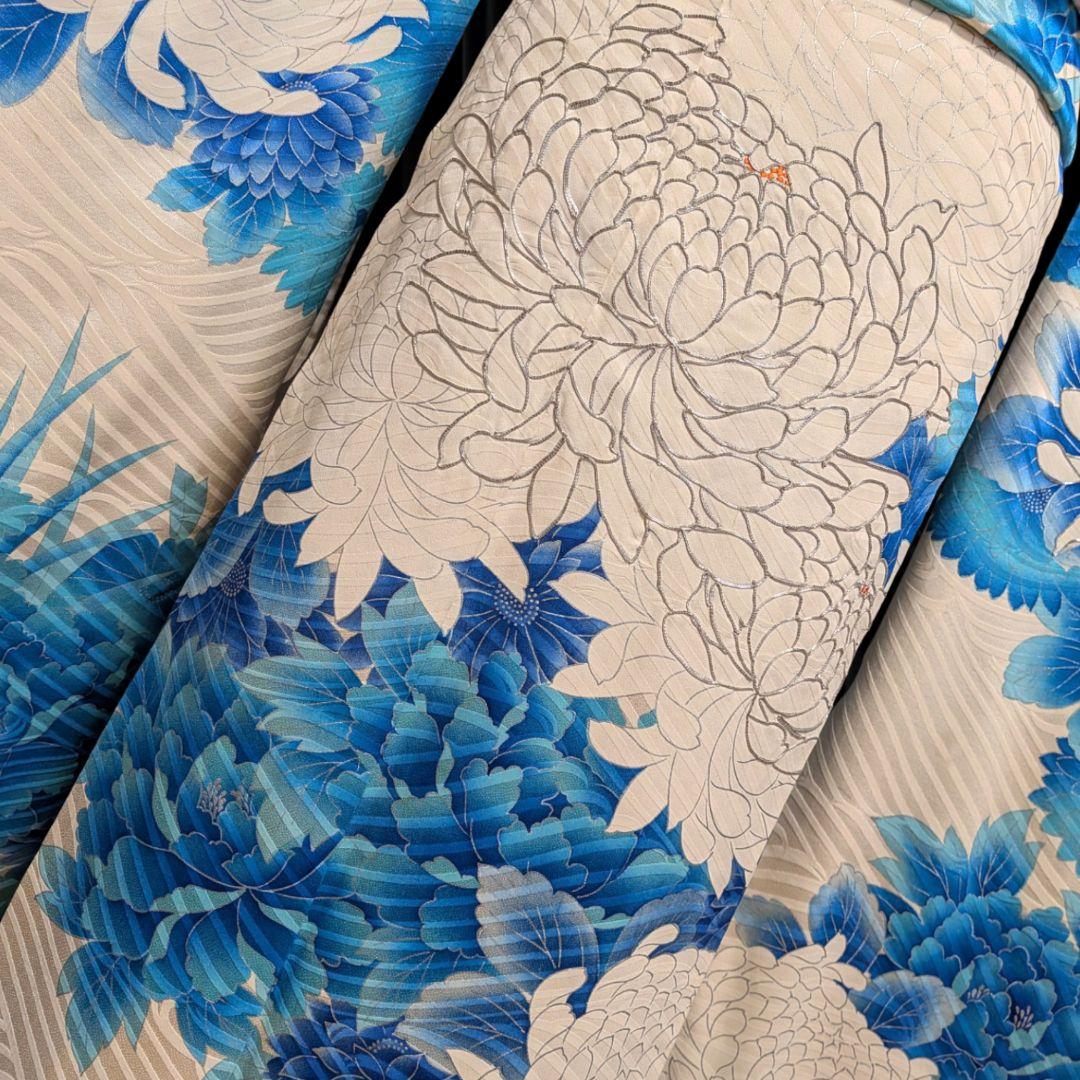振袖フルセット(9点)成人式・高級手描き・豪華銀駒刺繍・くすみカラー・大輪花模様