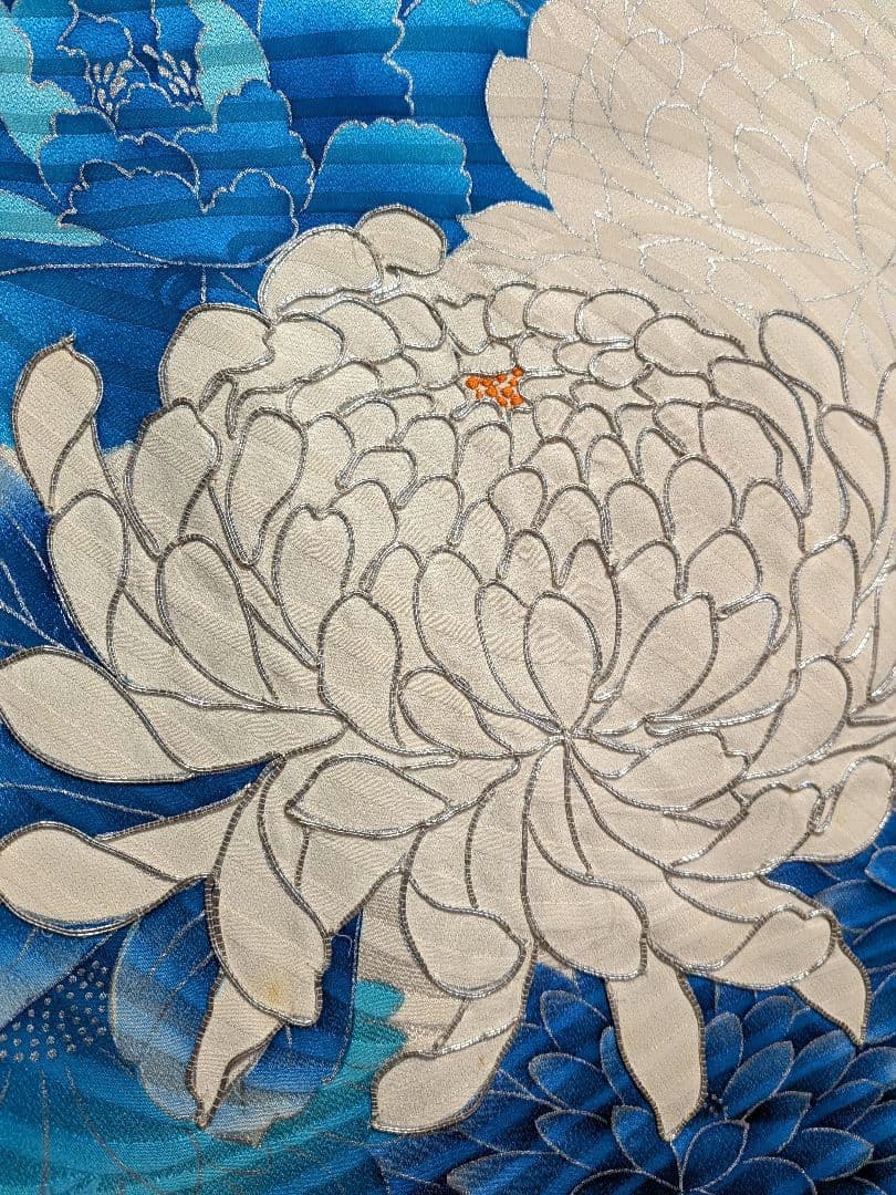 振袖フルセット(9点)成人式・高級手描き・豪華銀駒刺繍・くすみカラー・大輪花模様