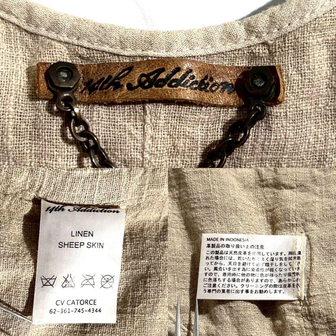 希少！14th addiction レザーベスト リネン×シープスキン M