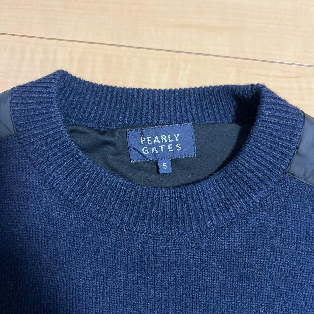 【美品】パーリーゲイツ　裏地防風付きニット　ネイビー　サイズ5（L）　スニード