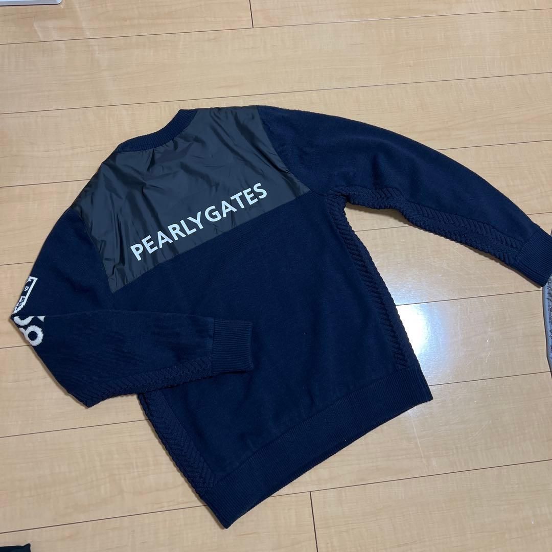【美品】パーリーゲイツ　裏地防風付きニット　ネイビー　サイズ5（L）　スニード
