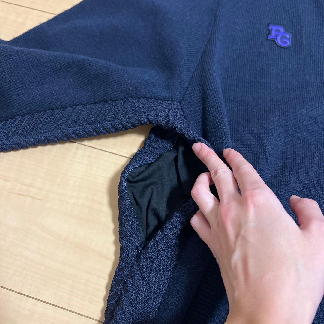 【美品】パーリーゲイツ　裏地防風付きニット　ネイビー　サイズ5（L）　スニード