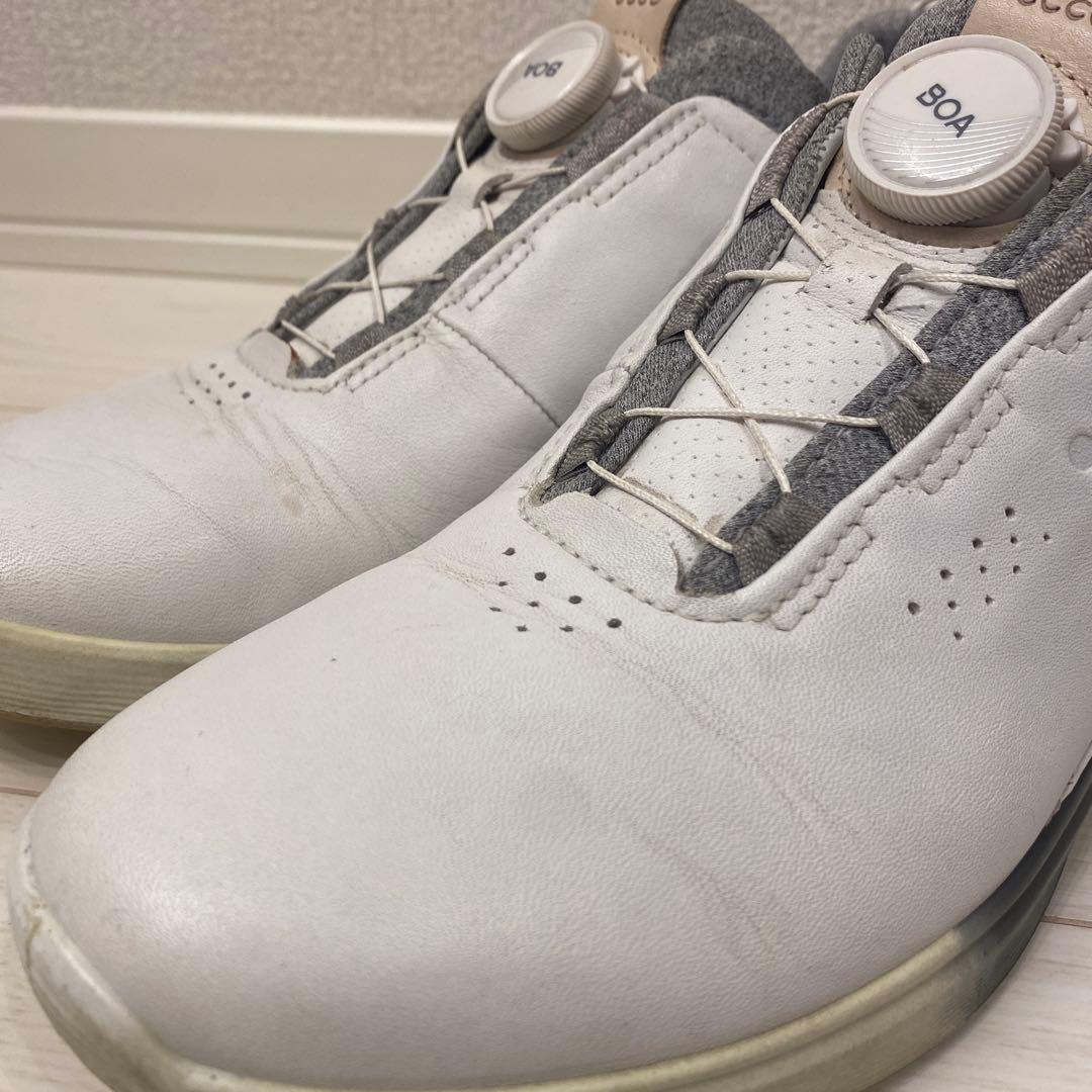 ECCO ウィメンズ ゴルフシューズ 24.5cm 白/シルバーグレー