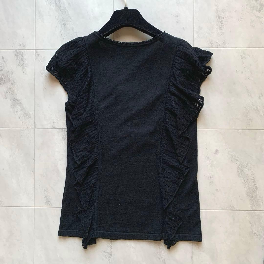 ヴィヴィアンタム フレンチスリーブ カットソー ビーズ 刺繍 フリル 黒 0