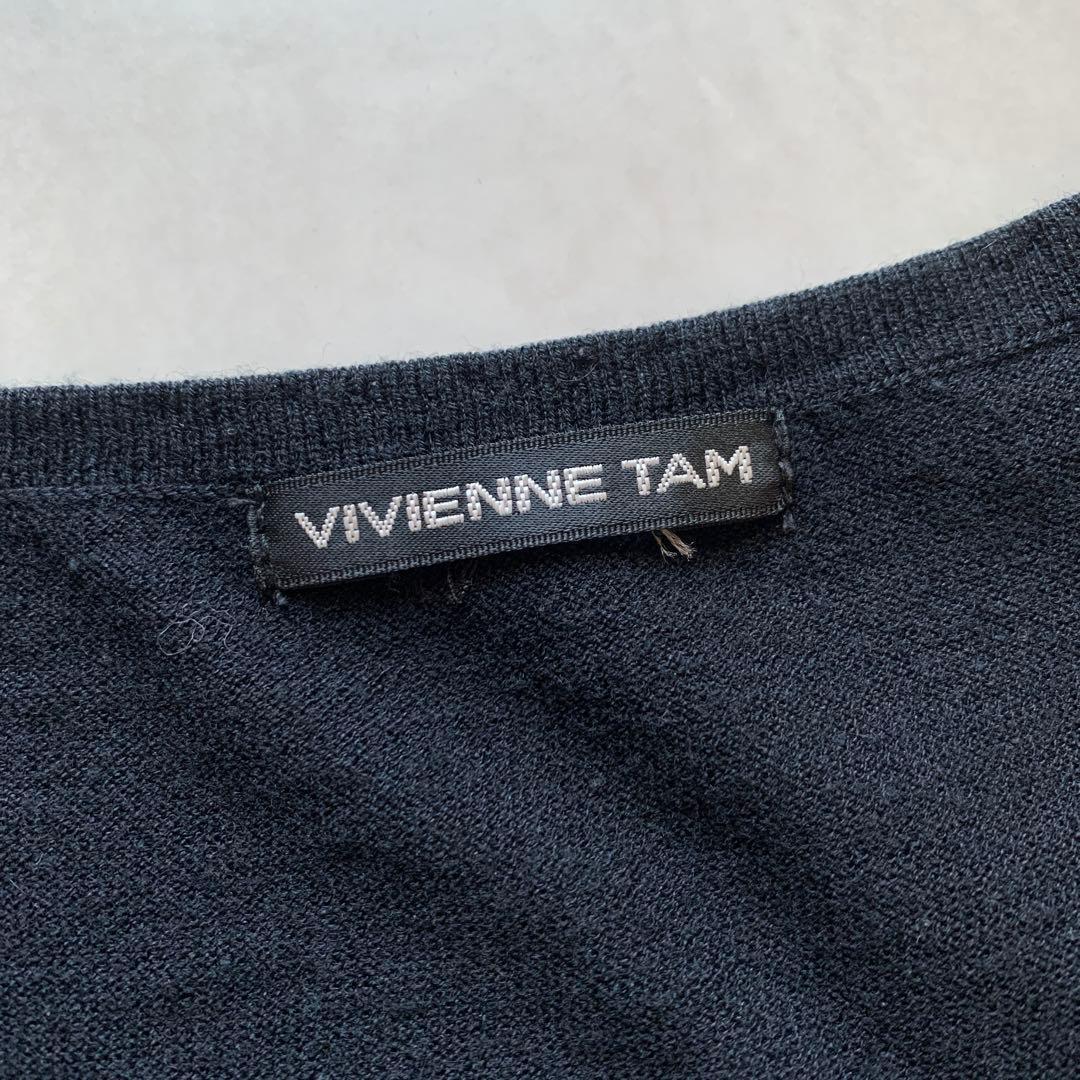 ヴィヴィアンタム フレンチスリーブ カットソー ビーズ 刺繍 フリル 黒 0