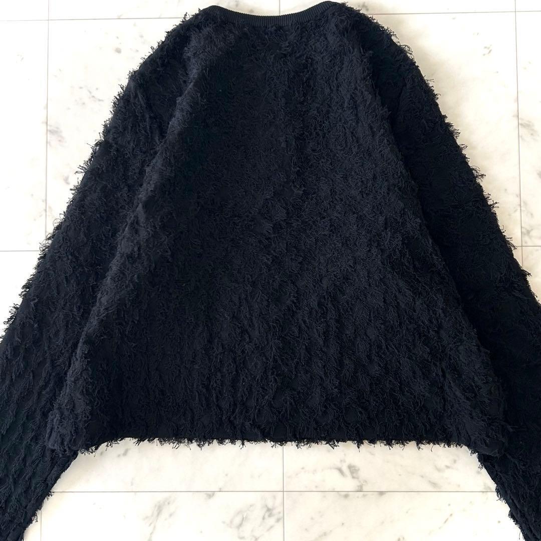 美品 アンタイトル 大きいサイズ 44 フリンジ コットン カーディガン 黒