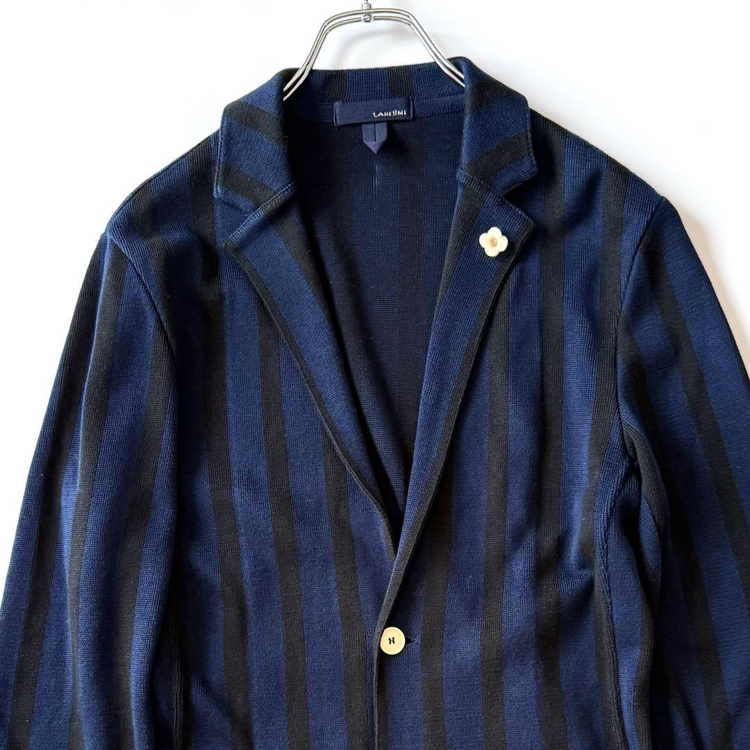 希少XXS LARDINI ニットジャケット アンコン ストライプ ブルー系