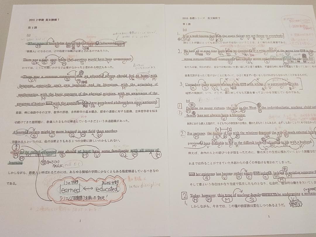 河合塾の登木先生による英文解釈T英文読解Tプリントセット　鉄緑会　駿台