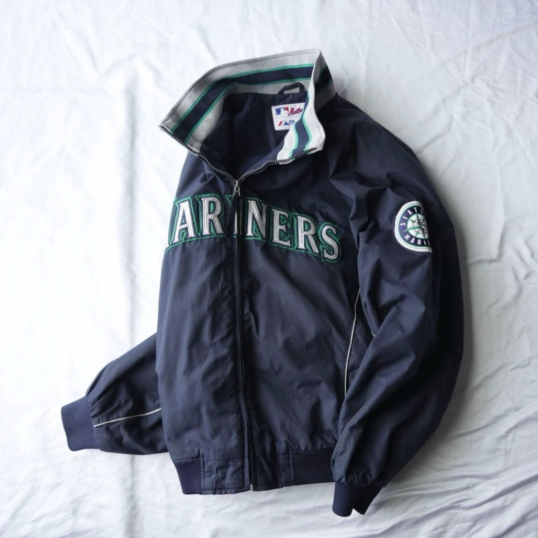 希少　90s majesticマリナーズ　ジップアップジャケット　ネイビー　古着