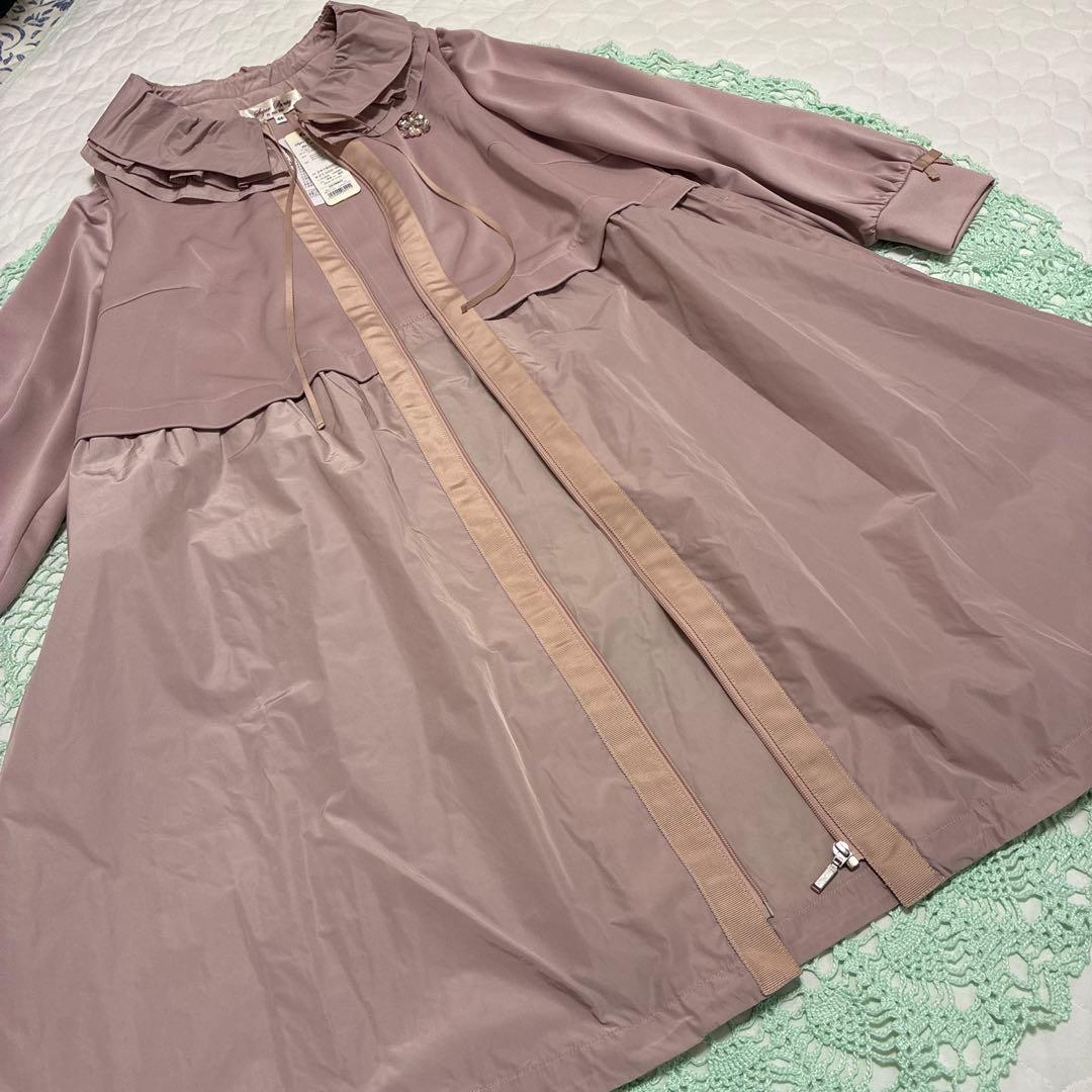 スーパービューティー☆44☆新品　フリル襟ダンボールニット&タフタ切り替えコート