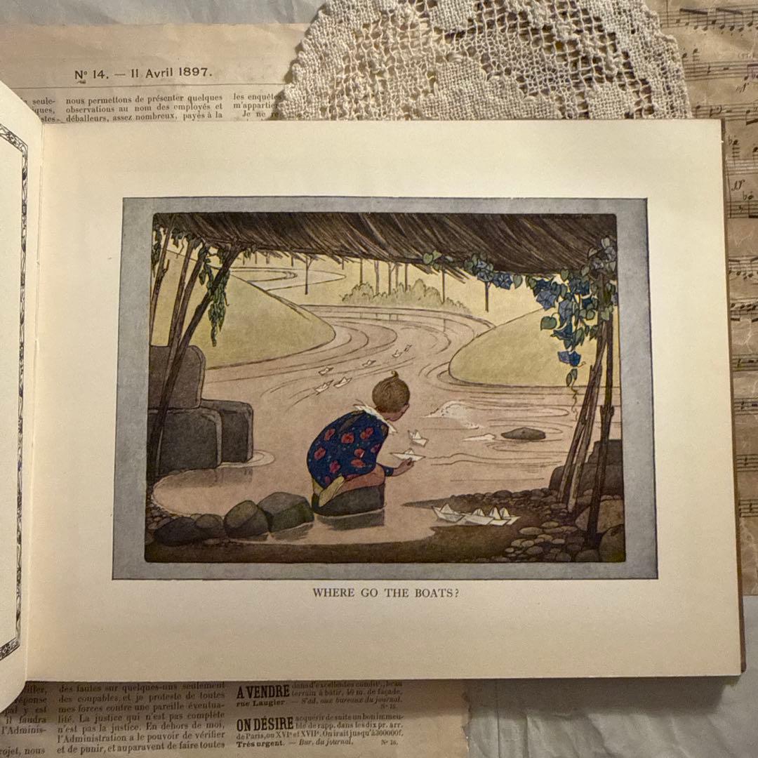 1931年アンティーク愛らしい絵本ルメール洋書　古書ジャンクジャーナル素材　額装