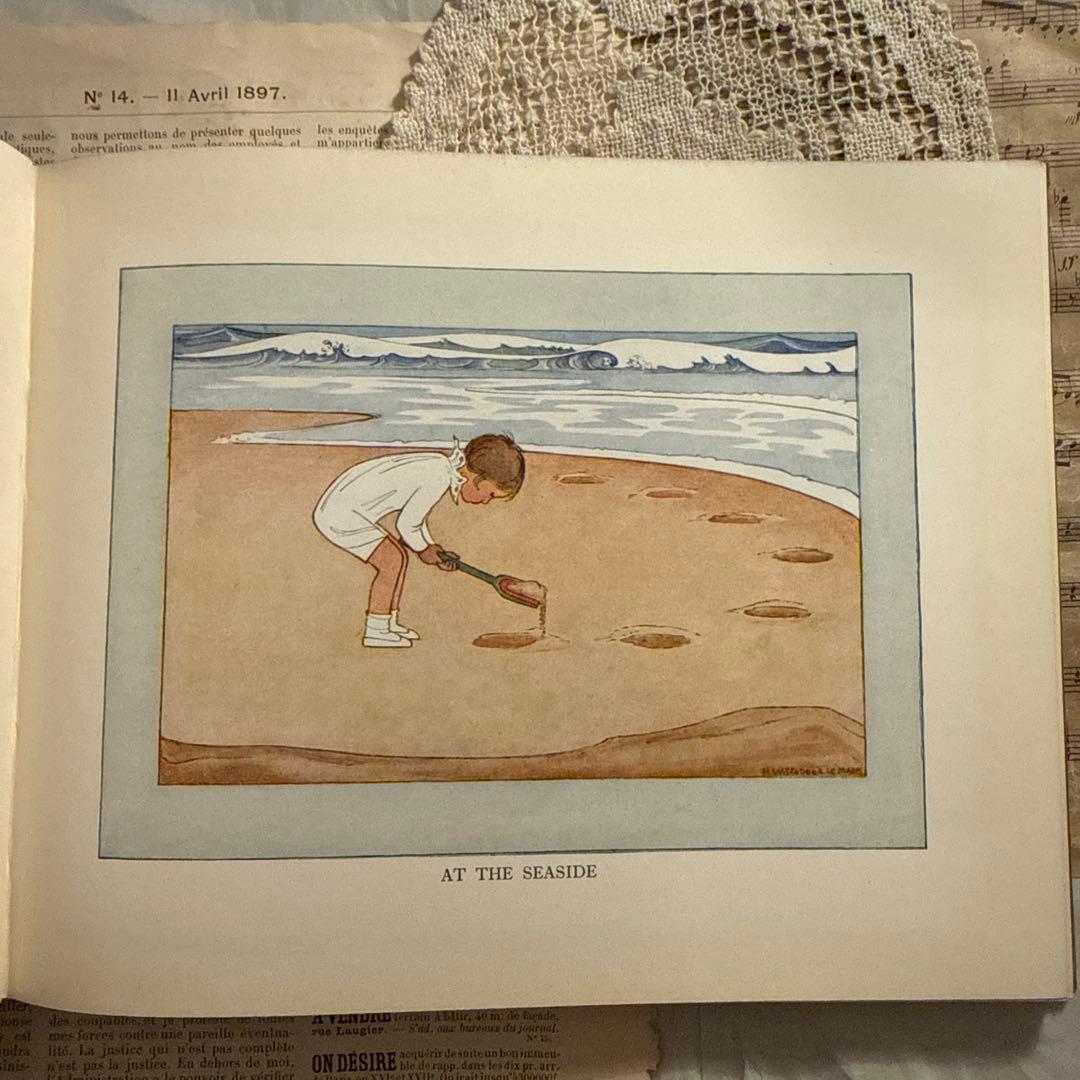 1931年アンティーク愛らしい絵本ルメール洋書　古書ジャンクジャーナル素材　額装