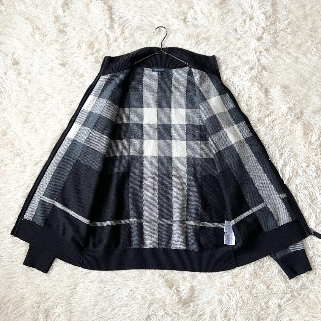 L★バーバリーロンドン カシミア20％ フルジップアップニット ブラックチェック