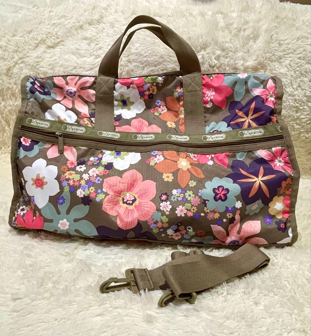 レスポートサック ラージボストンバッグ　ブラウン系　ブリスフル柄　良品