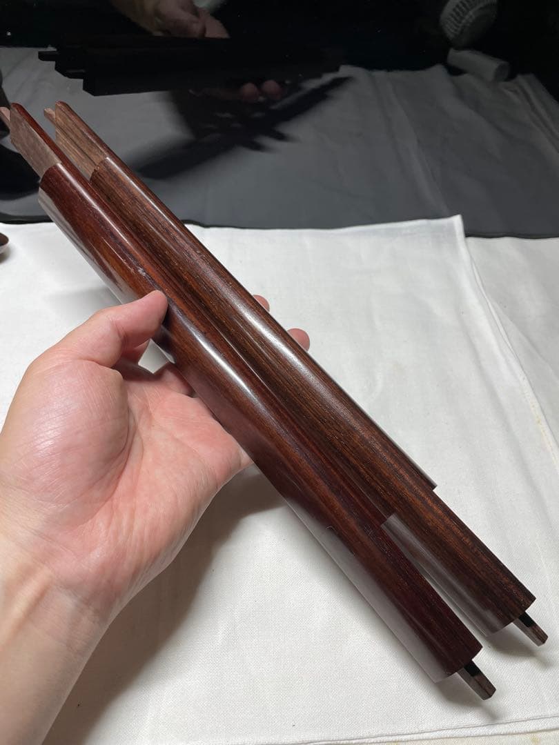 紫檀。木。三味線の構件。昭和時代。美品。舊家蔵出し。希少品。重量約838.5g