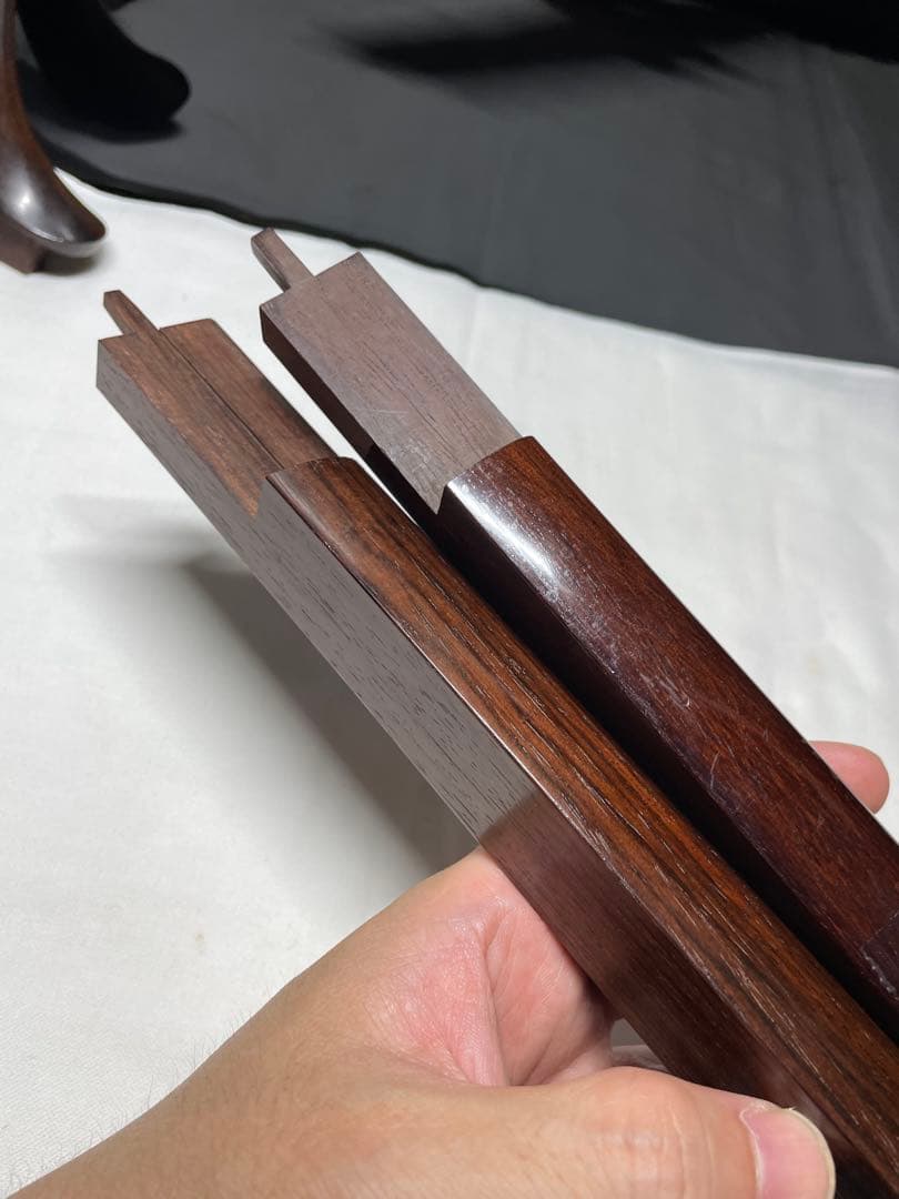 紫檀。木。三味線の構件。昭和時代。美品。舊家蔵出し。希少品。重量約838.5g