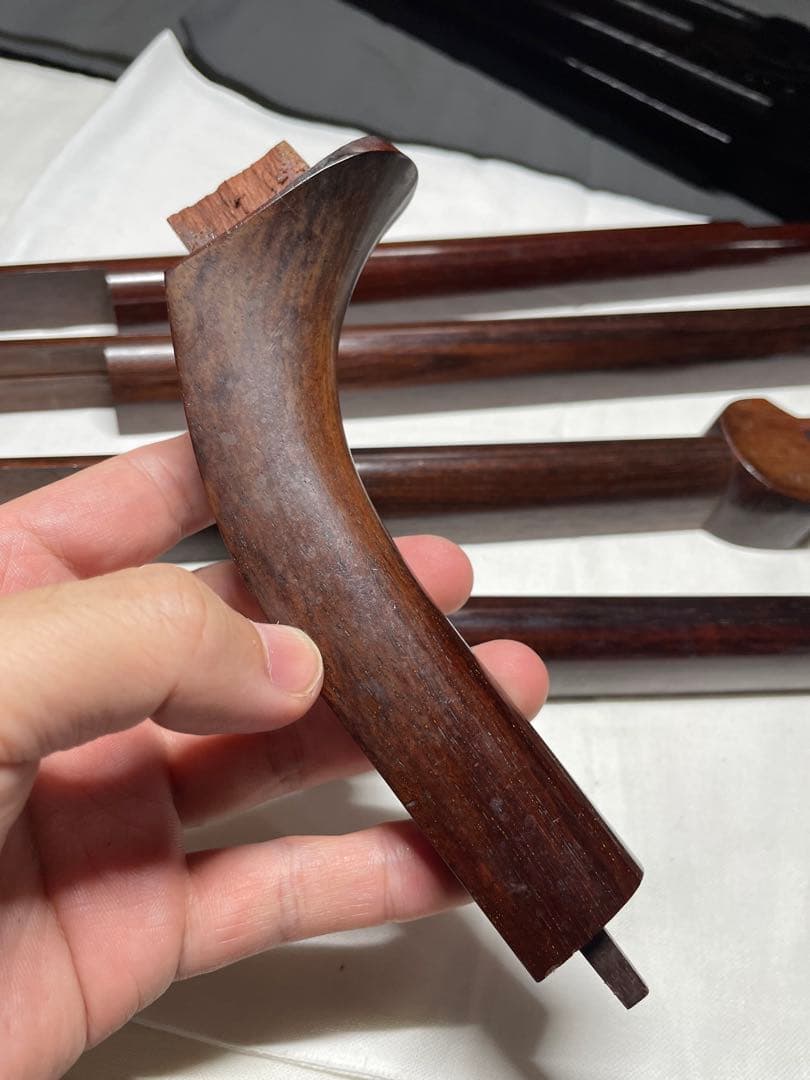 紫檀。木。三味線の構件。昭和時代。美品。舊家蔵出し。希少品。重量約838.5g
