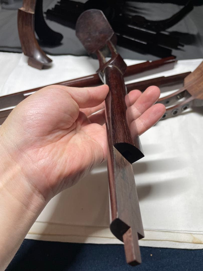 紫檀。木。三味線の構件。昭和時代。美品。舊家蔵出し。希少品。重量約838.5g