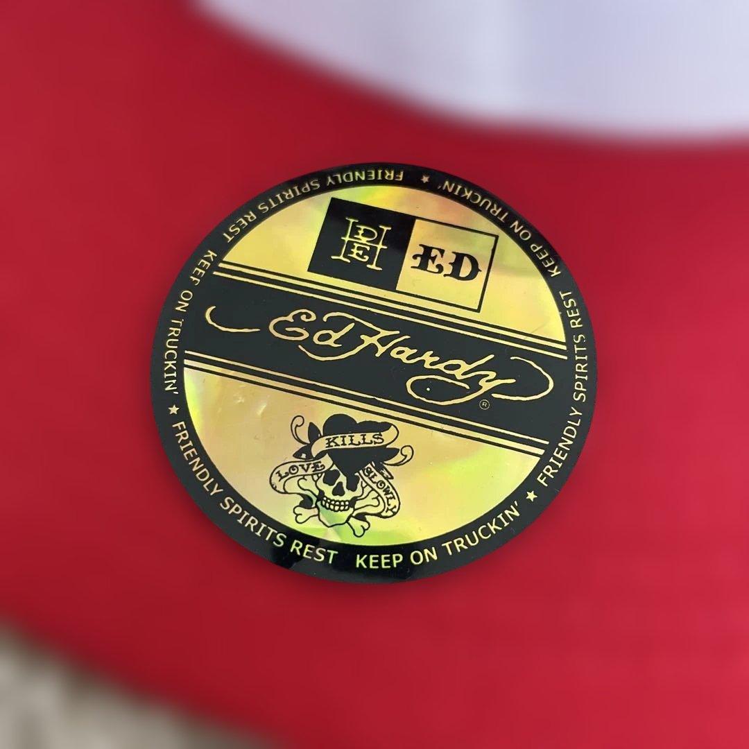 ✨新品✨EdHardy エドハーディー 白 赤 スナップバッグキャップ シンプル
