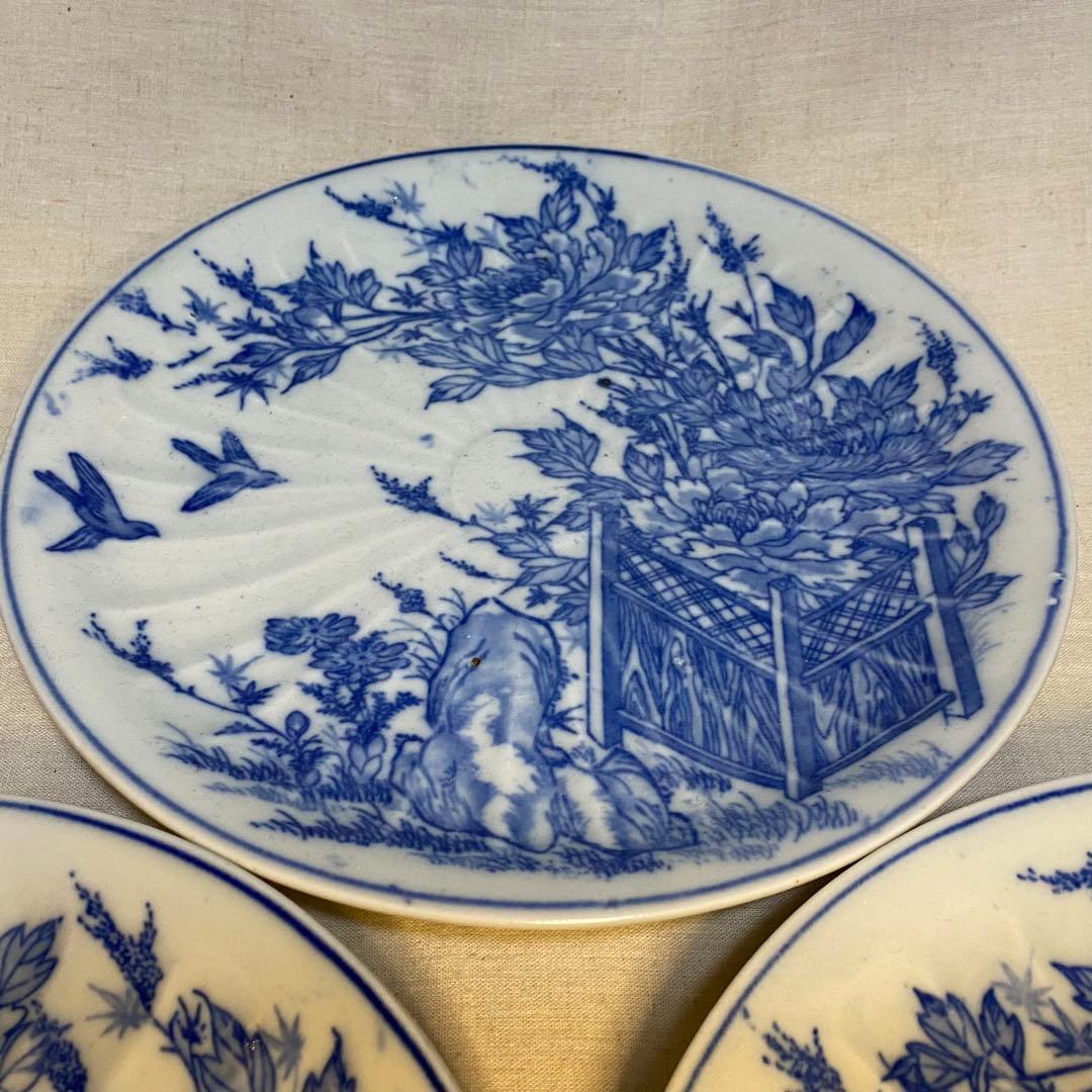 伊万里　古伊万里　中皿　染付　花鳥の図　3客