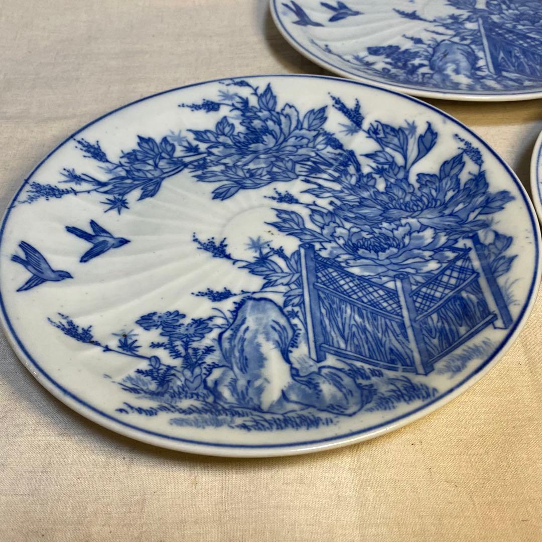 伊万里　古伊万里　中皿　染付　花鳥の図　3客