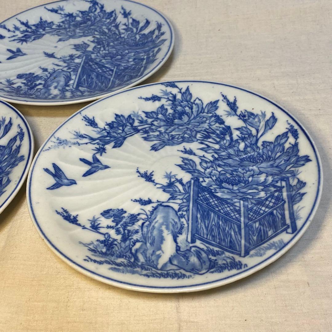 伊万里　古伊万里　中皿　染付　花鳥の図　3客