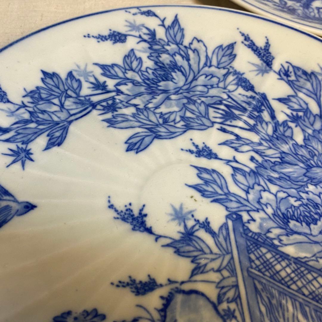 伊万里　古伊万里　中皿　染付　花鳥の図　3客