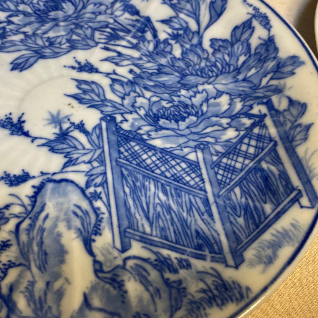 伊万里　古伊万里　中皿　染付　花鳥の図　3客