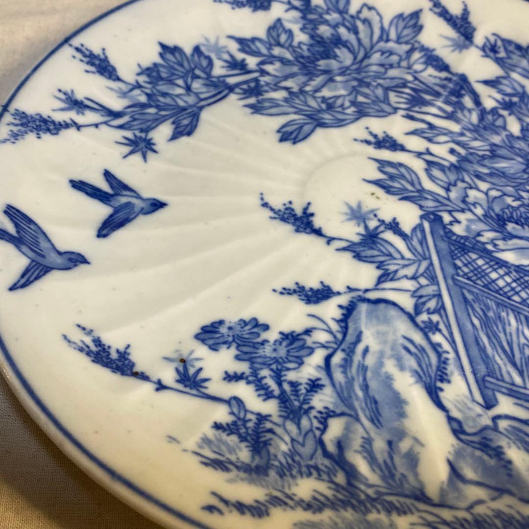 伊万里　古伊万里　中皿　染付　花鳥の図　3客