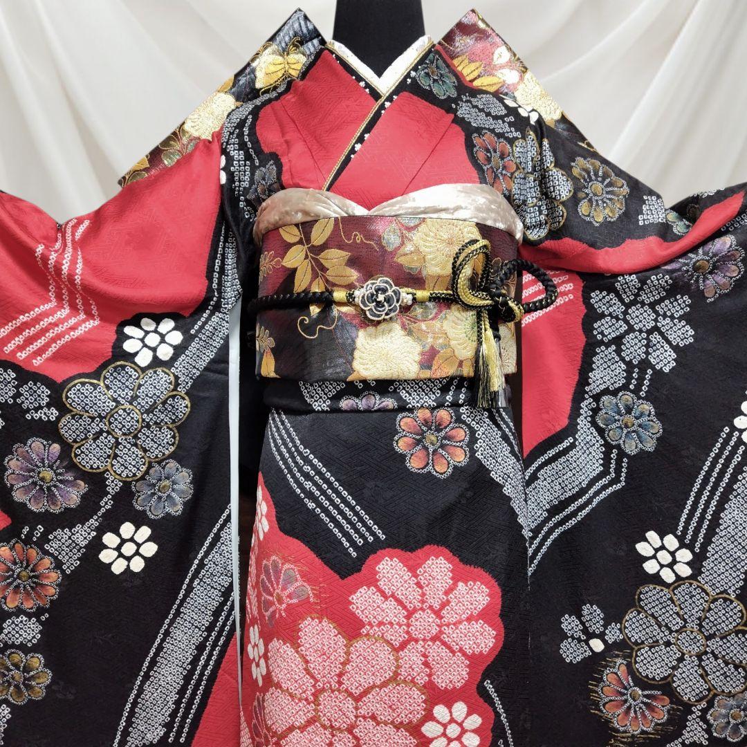 振袖フルセット(6点)・成人式・手絞り・本絞り・金彩加工・ラメ加工・正絹・逸品