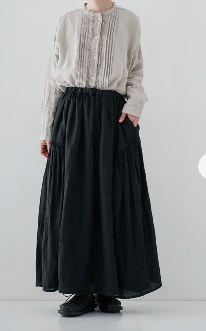リネンサイドギャザーマキシスカート