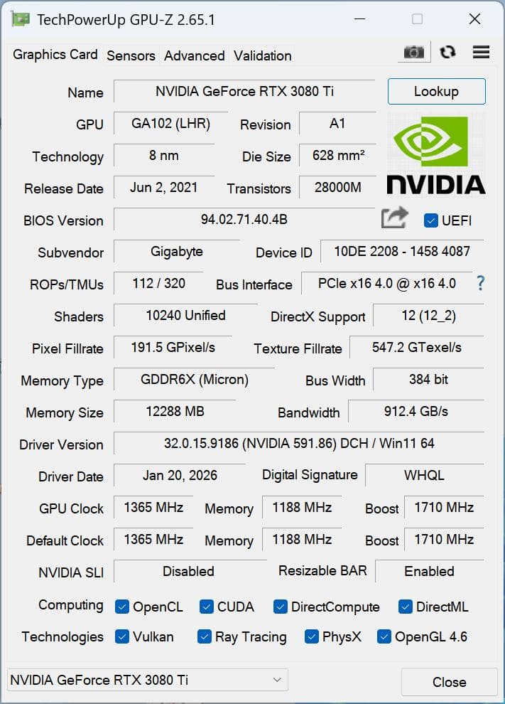 グラフィックボード・グラボ・ビデオカード GIGABYTE RTX 3080 Ti Vision OC 12G