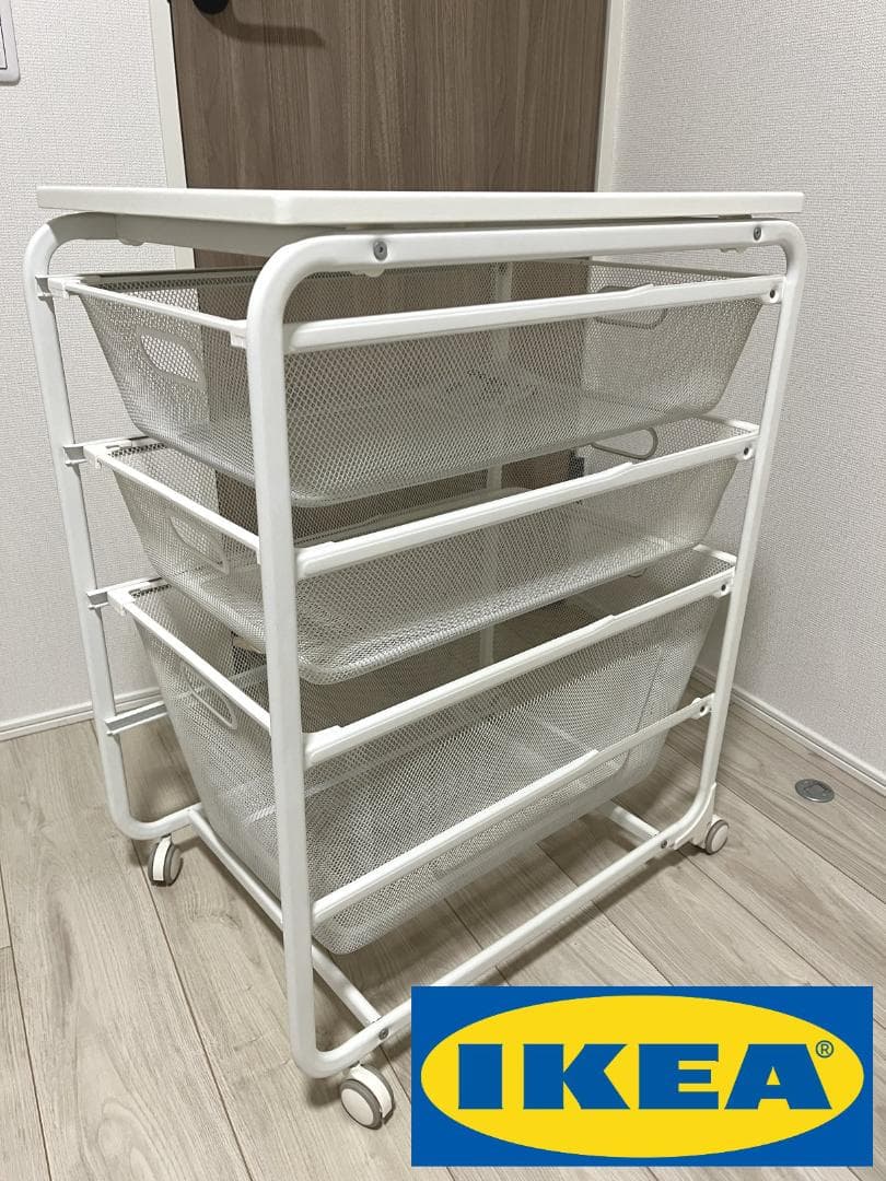 【廃盤品】 IKEA アルゴート　天板あり　ラック3段　キャスター付き　スッキリ