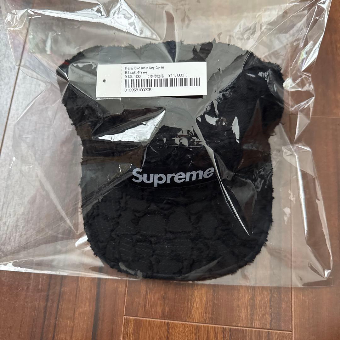 新品 Supreme Frayed Croc Denim Camp Cap 黒