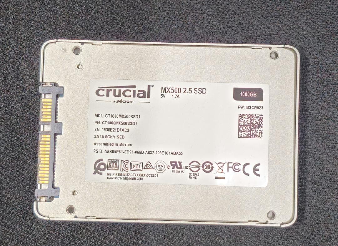 ①Crucial　MX500　 1TB SATA 2.5インチSSD　動作品
