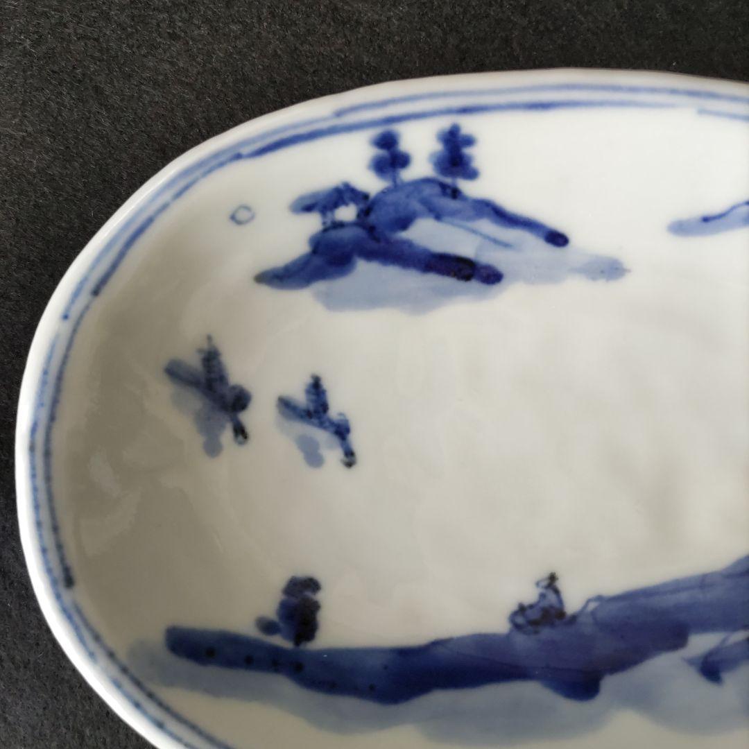 高橋芳宣　染付山水長円皿(2客)　中古品