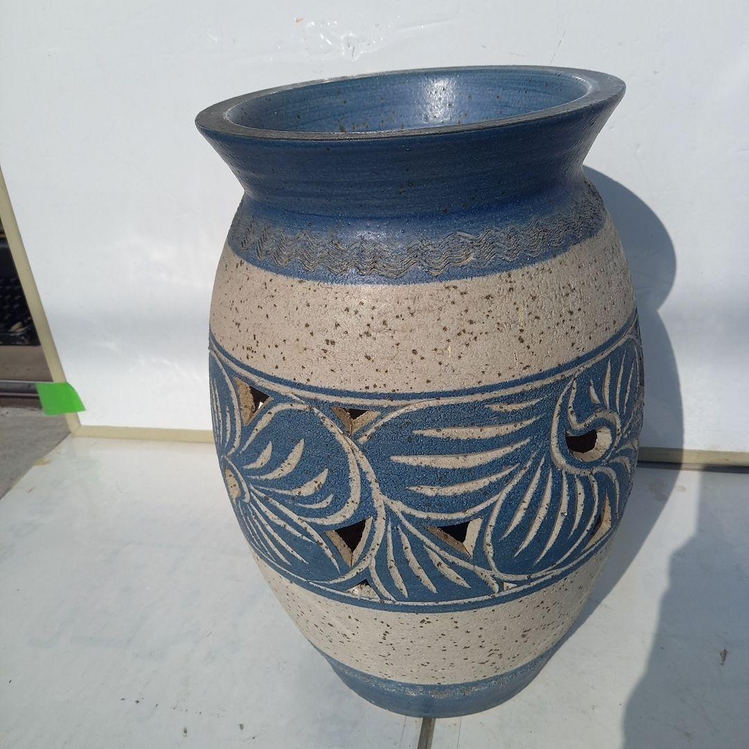 グリーン 陶器製 花模様の傘立て