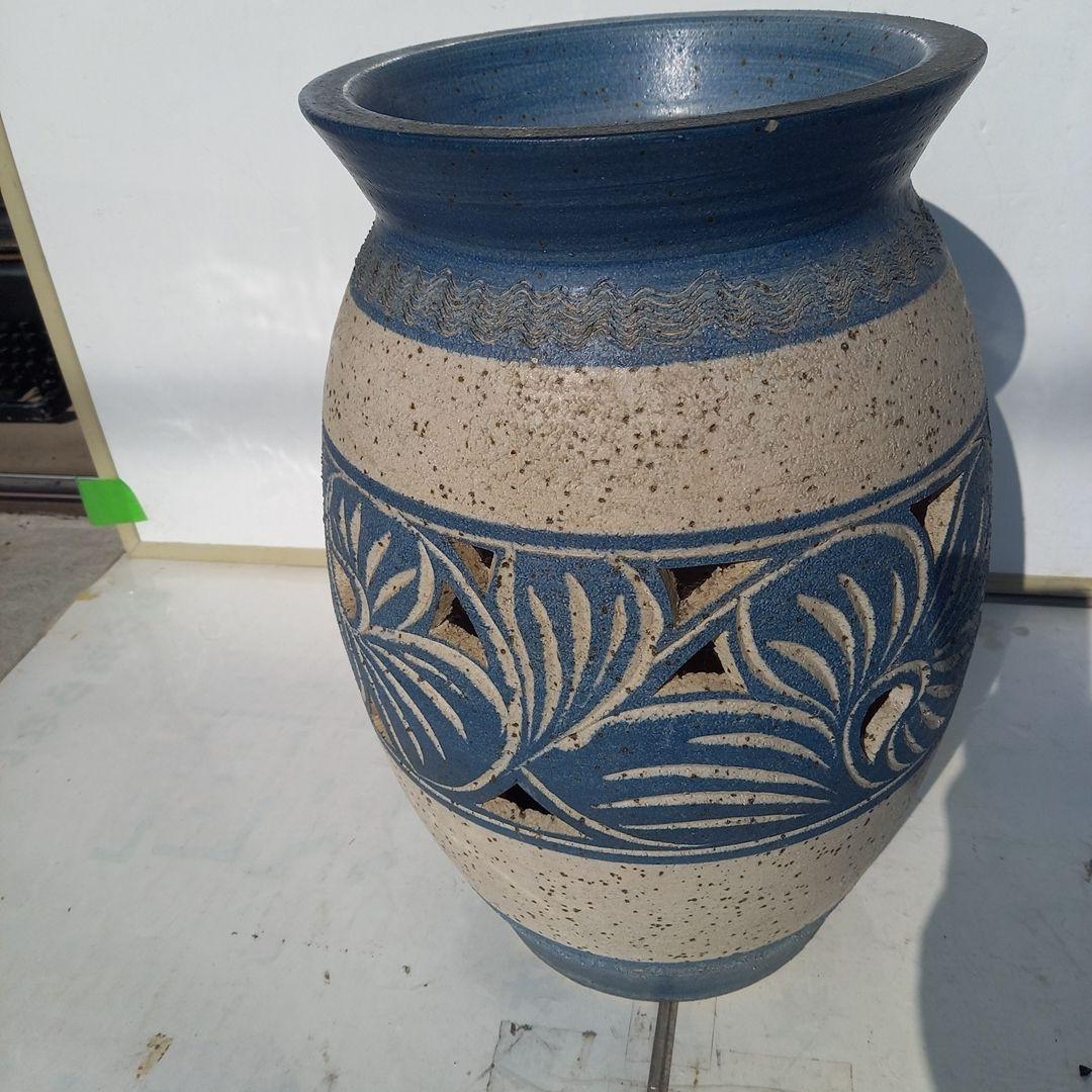 グリーン 陶器製 花模様の傘立て