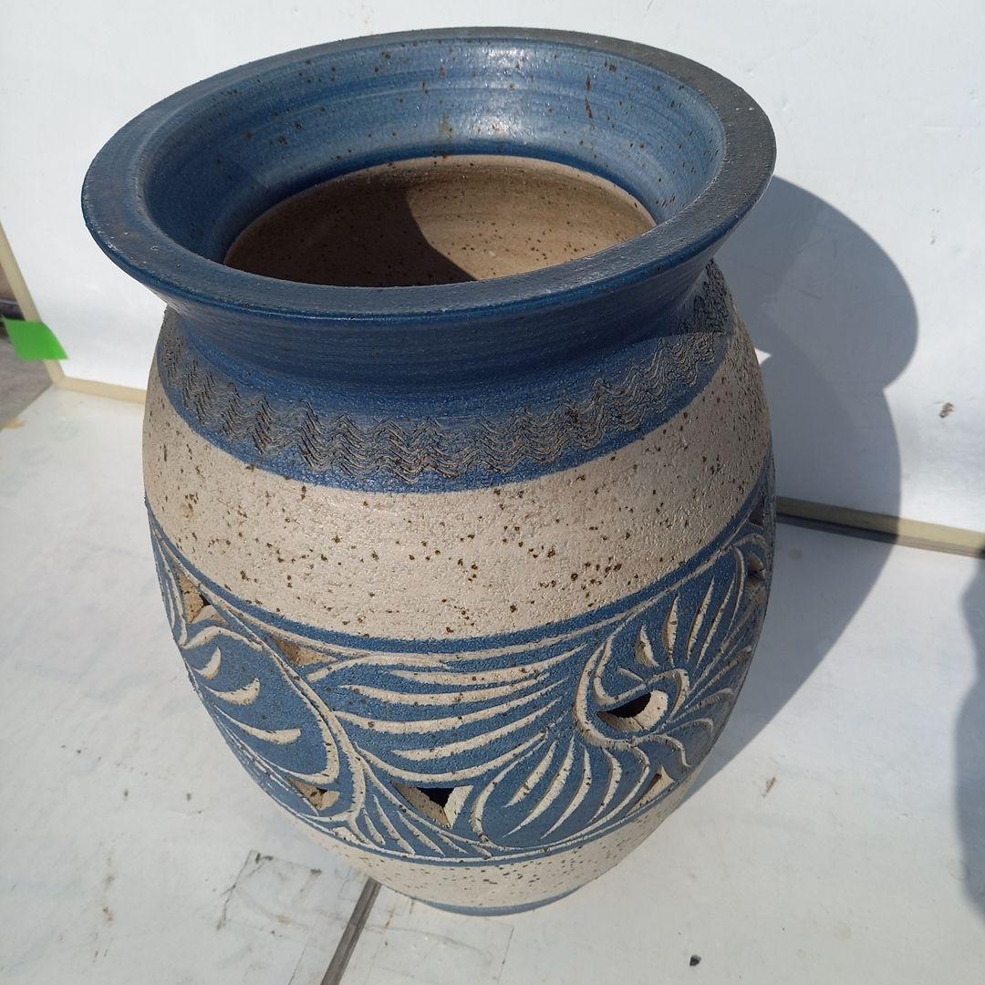 グリーン 陶器製 花模様の傘立て