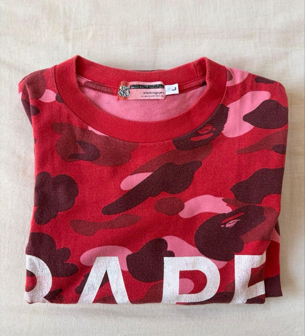 00s BAPE レッドカモ ファレルカモ ロンT L NIGO期 USED加工