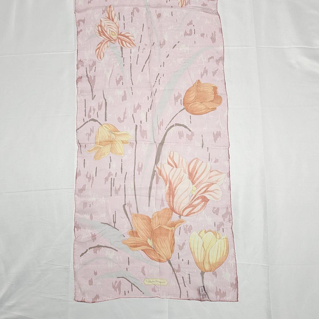極美品 ★Ferragamo★ ストール シフォン 花柄 チューリップ ピンク