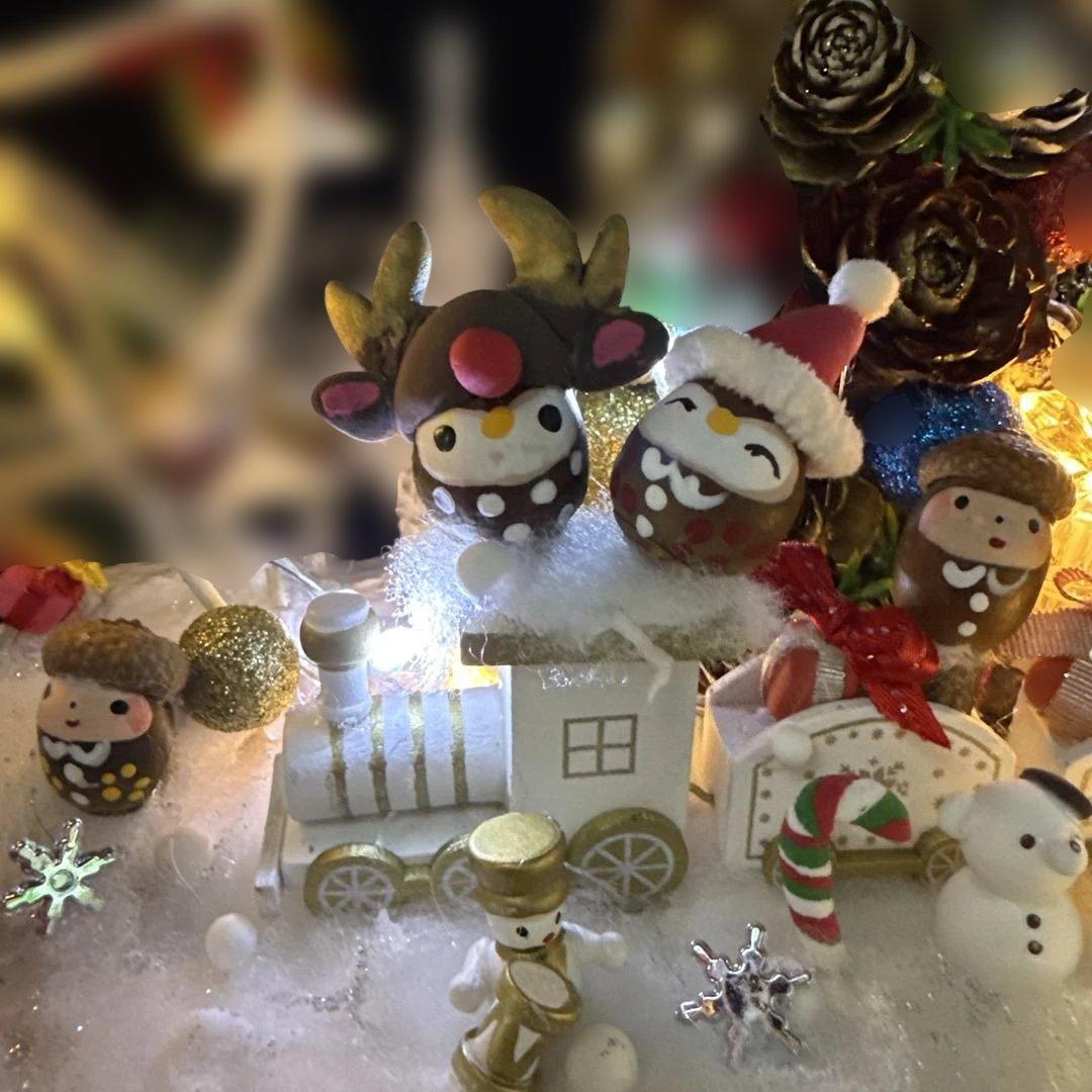 どんぐりアート♡Xmasオブジェ ホワイト　トレイン添え♡