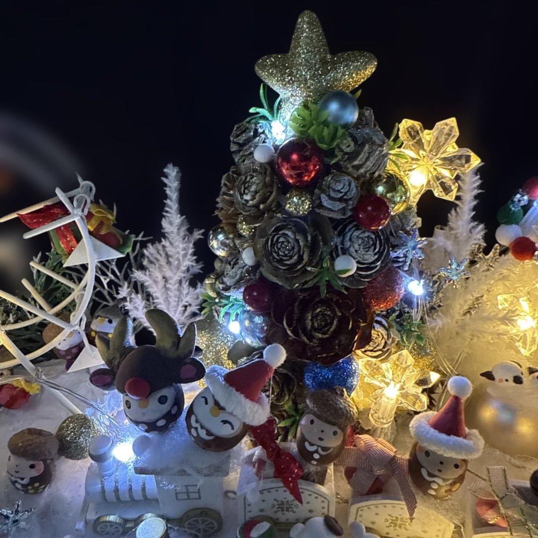どんぐりアート♡Xmasオブジェ ホワイト　トレイン添え♡